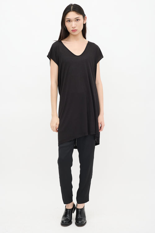 Rick Owens SS 2014 Black Scoop Neck Short Sleeve Top