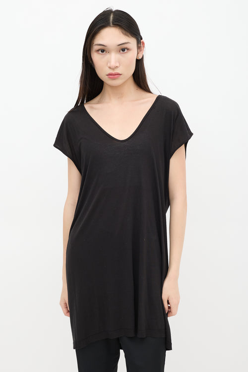 Rick Owens SS 2014 Black Scoop Neck Short Sleeve Top