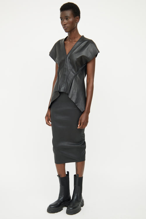 Rick Owens Black Leather Midi Skirt