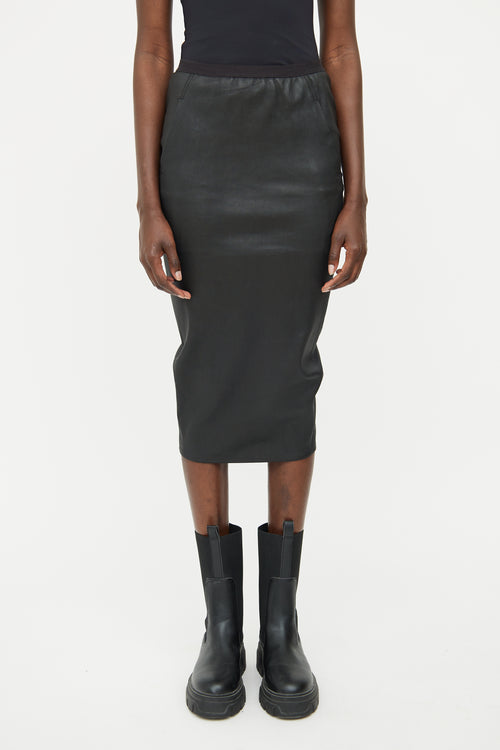 Rick Owens Black Leather Midi Skirt