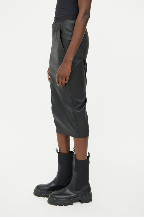 Rick Owens Black Leather Midi Skirt