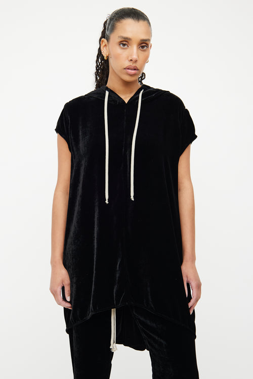 Rick Owens Black Velvet Hooded Top