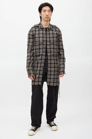 Rick Owens Brown 
Black Plaid Wool Shirt