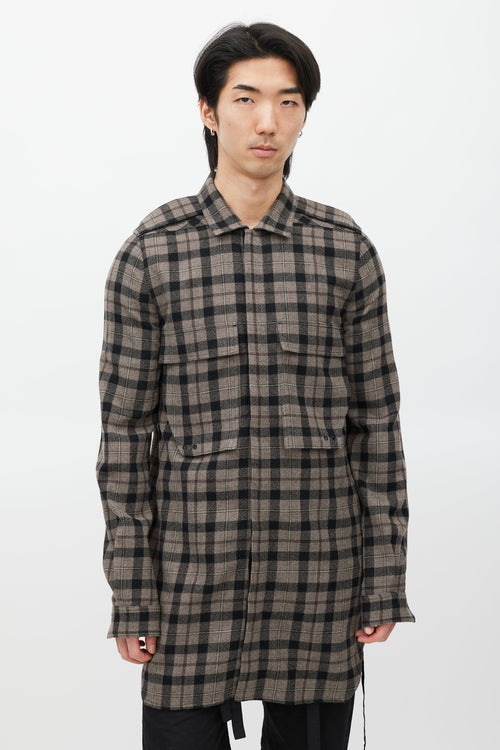 Rick Owens Brown 
Black Plaid Wool Shirt