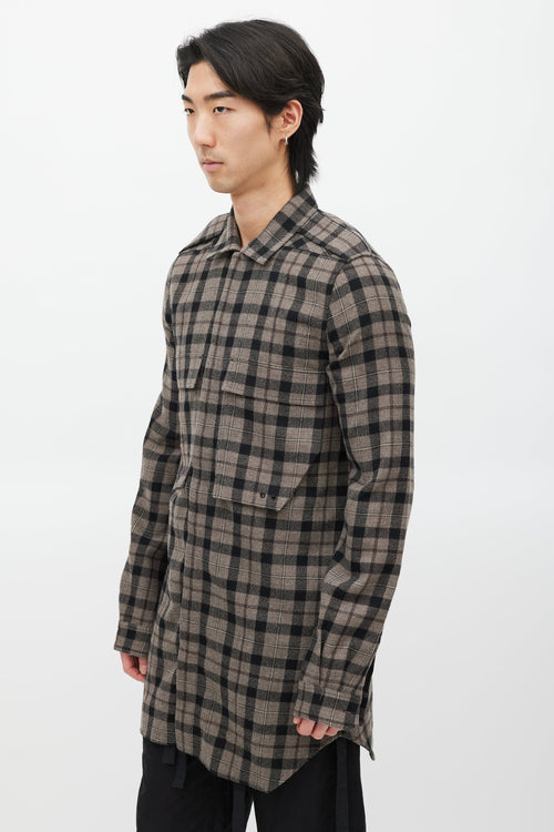 Rick Owens Brown 
Black Plaid Wool Shirt