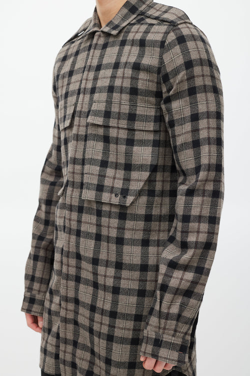 Rick Owens Brown 
Black Plaid Wool Shirt