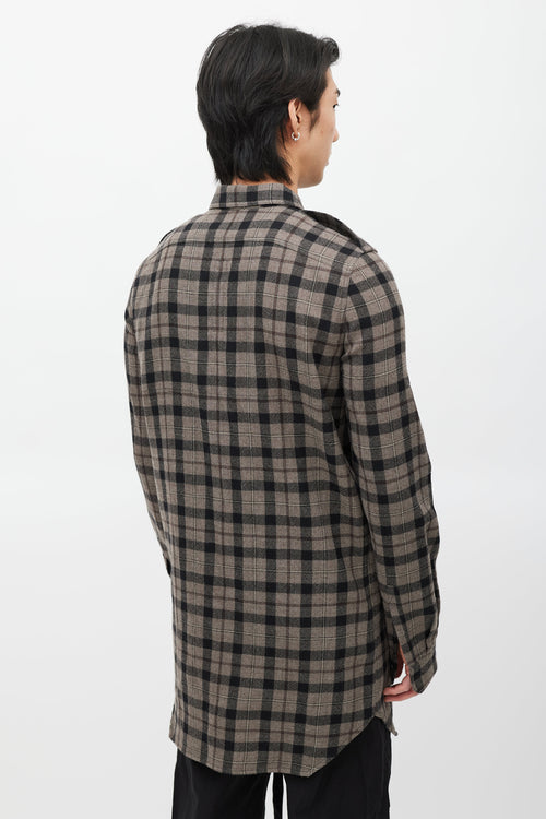 Rick Owens Brown 
Black Plaid Wool Shirt