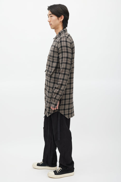 Rick Owens Brown 
Black Plaid Wool Shirt