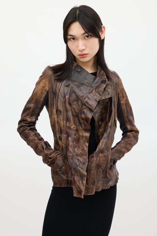 Rick Owens Brown Crinkled Leather Jacket