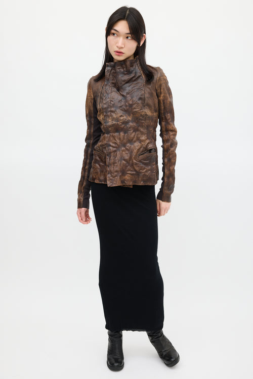 Rick Owens Brown Crinkled Leather Jacket