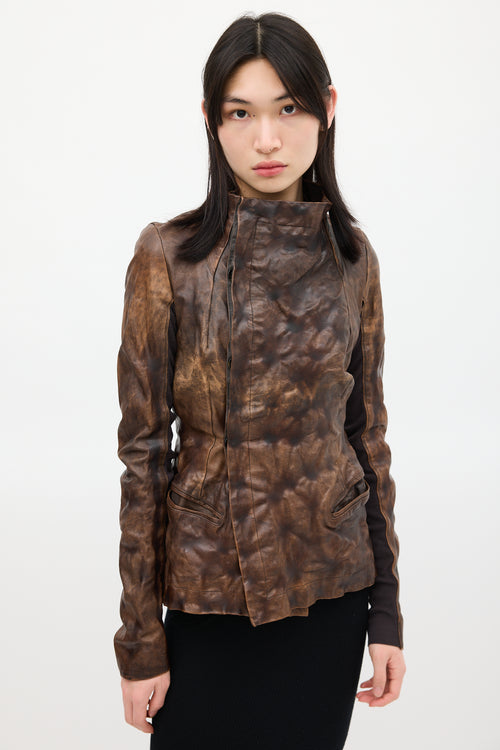 Rick Owens Brown Crinkled Leather Jacket