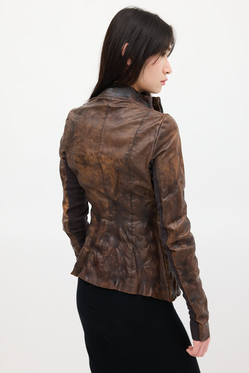 Rick Owens Brown Crinkled Leather Jacket