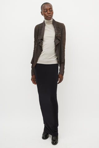 Rick Owens Brown Suede Draped Funnel Collar Jacket