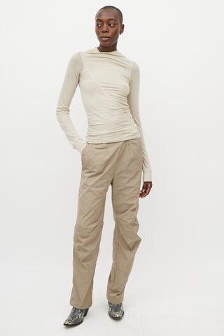 Rick Owens Cream Asymmetric Seam Long Sleeve Top