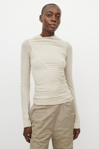 Rick Owens Cream Asymmetric Seam Long Sleeve Top