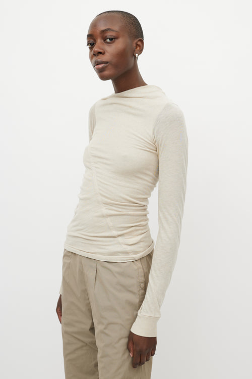 Rick Owens Cream Asymmetric Seam Long Sleeve Top