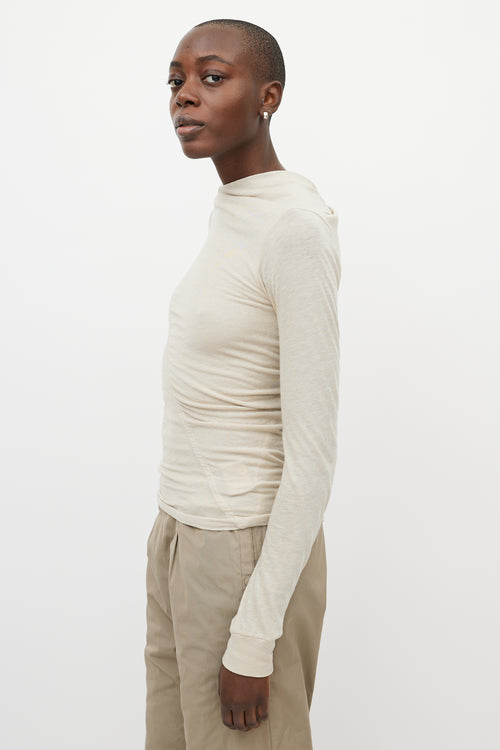 Rick Owens Cream Asymmetric Seam Long Sleeve Top