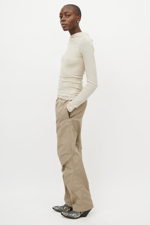 Rick Owens Cream Asymmetric Seam Long Sleeve Top