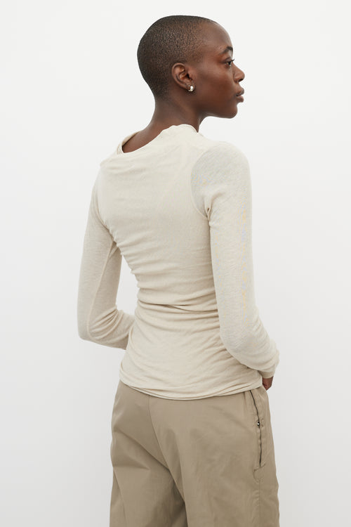 Rick Owens Cream Asymmetric Seam Long Sleeve Top