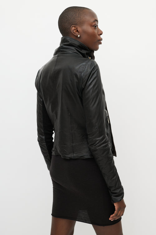 Rick Owens DRKSHDW Black Leather Funnel Neck Jacket