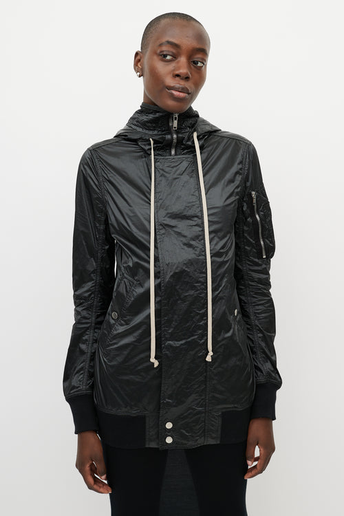 Rick Owens DRKSHDW Black Shiny Nylon Hooded Jacket