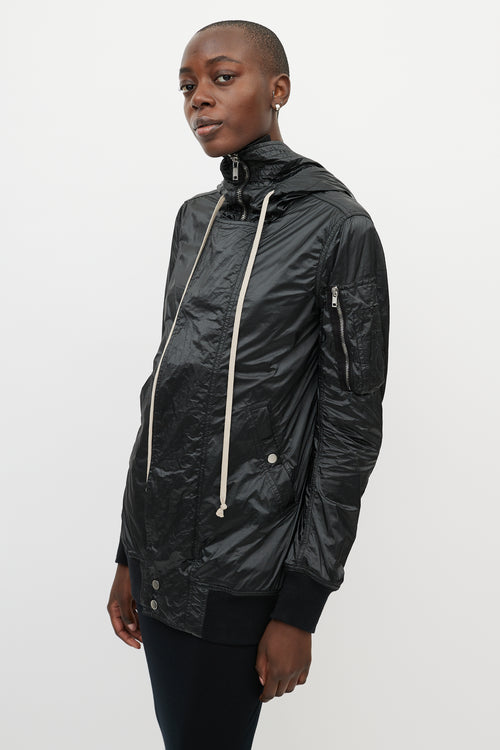 Rick Owens DRKSHDW Black Shiny Nylon Hooded Jacket