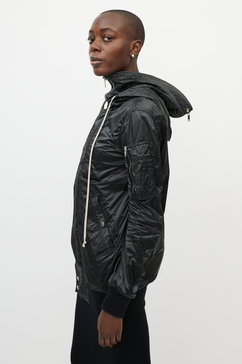 Rick Owens DRKSHDW Black Shiny Nylon Hooded Jacket