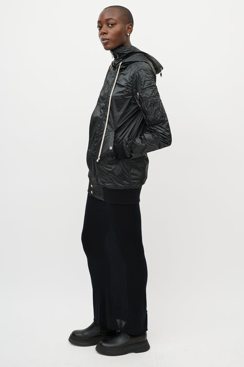 Rick Owens DRKSHDW Black Shiny Nylon Hooded Jacket