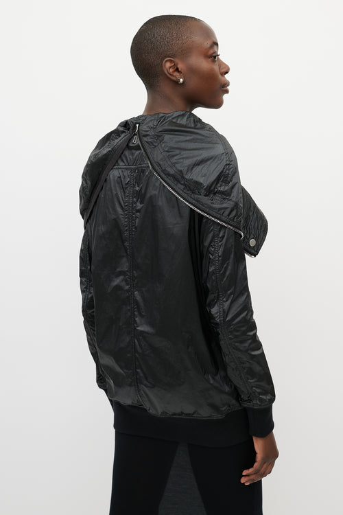 Rick Owens DRKSHDW Black Shiny Nylon Hooded Jacket