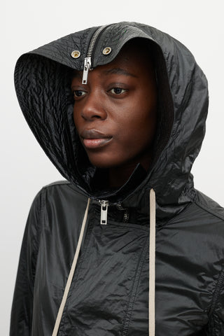 Rick Owens DRKSHDW Black Shiny Nylon Hooded Jacket