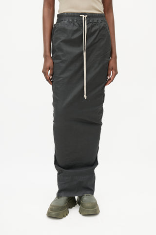 Rick Owens DRKSHDW Black Waxed Cotton Drawstring Skirt