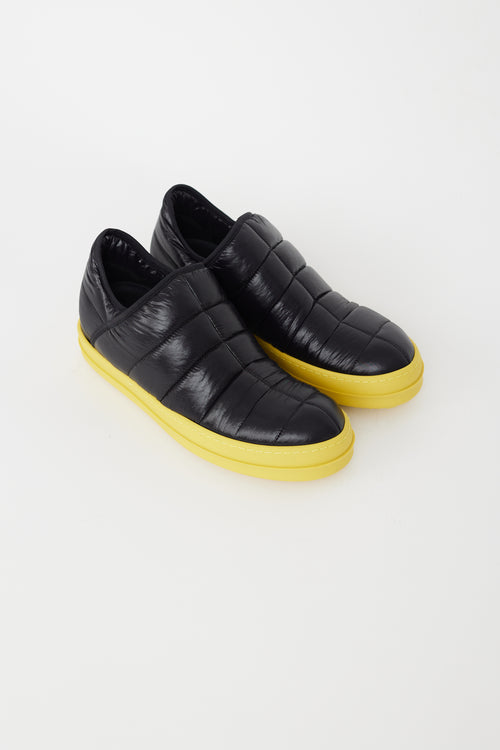 Rick Owens DRKSHDRW Black 
Yellow Puffer Slip-On Sneaker