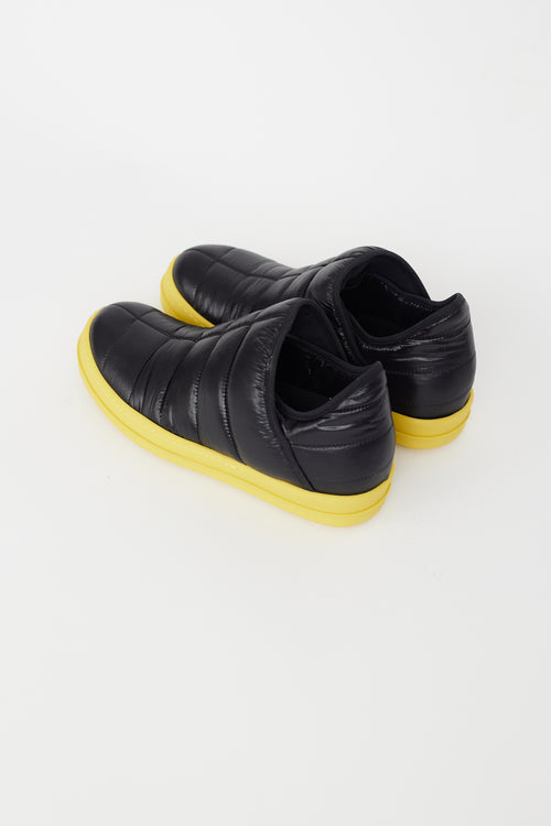 Rick Owens DRKSHDRW Black 
Yellow Puffer Slip-On Sneaker