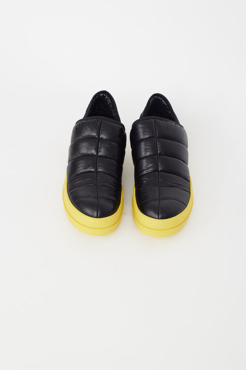 Rick Owens DRKSHDRW Black 
Yellow Puffer Slip-On Sneaker