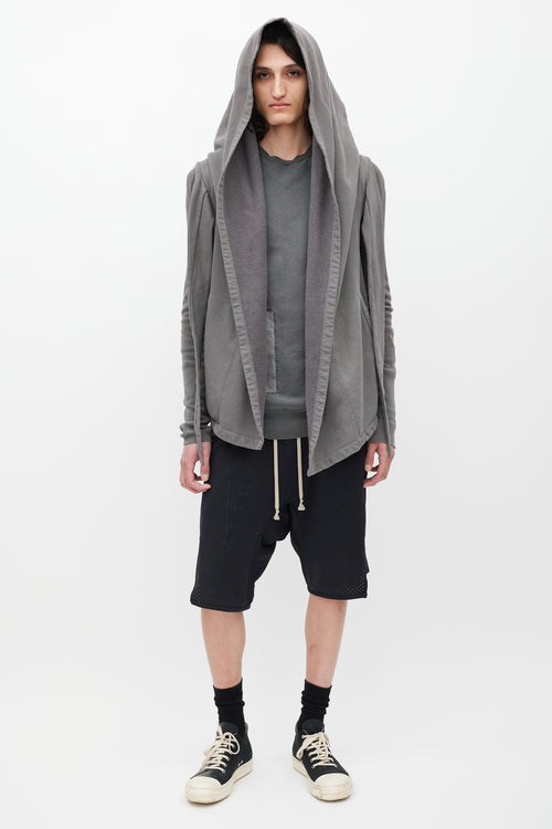 Rick Owens DRKSHDW Grey Draped Hoodie