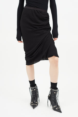 Rick Owens FW 2013 Black Silk Ruched Skirt