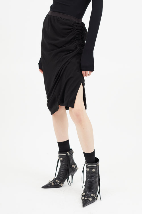 Rick Owens FW 2013 Black Silk Ruched Skirt