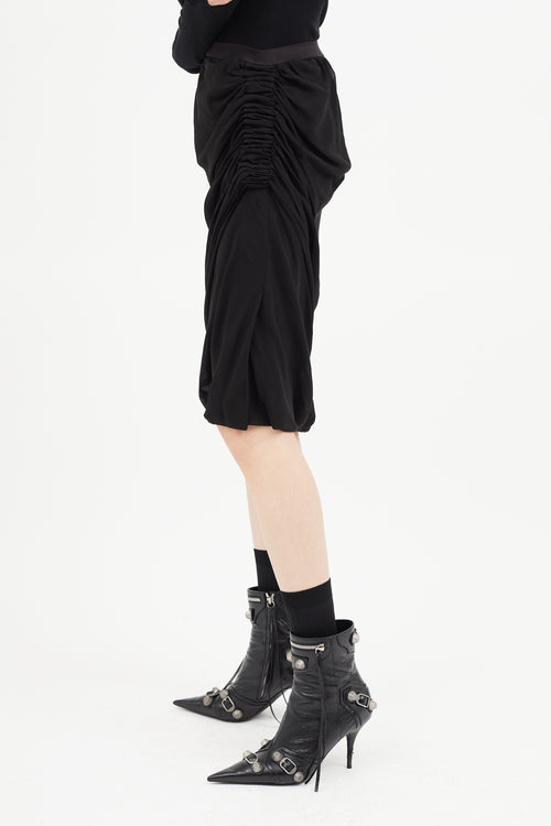 Rick Owens FW 2013 Black Silk Ruched Skirt