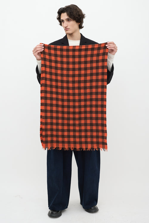 Rick Owens FW 2022 Orange 
Black Check Fringe Scarf