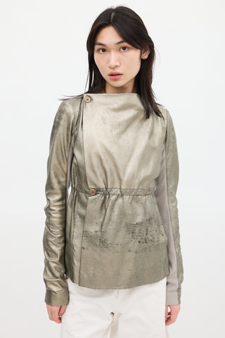 Rick Owens Gold Metallic Asymmetrical Leather Jacket