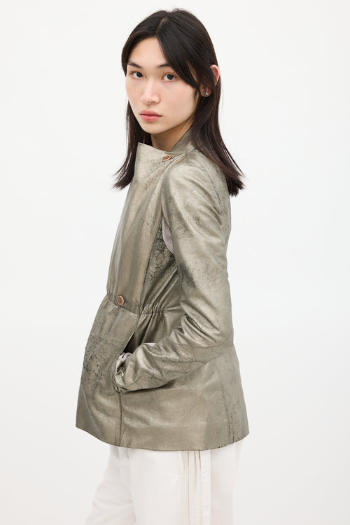 Rick Owens Gold Metallic Asymmetrical Leather Jacket