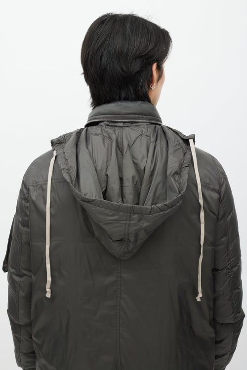 Rick Owens Green Down Hooded Jacket