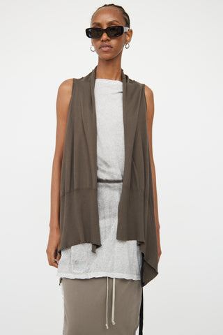 Rick Owens Brown Knit Open Front Vest