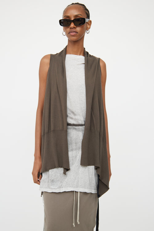 Rick Owens Brown Knit Open Front Vest