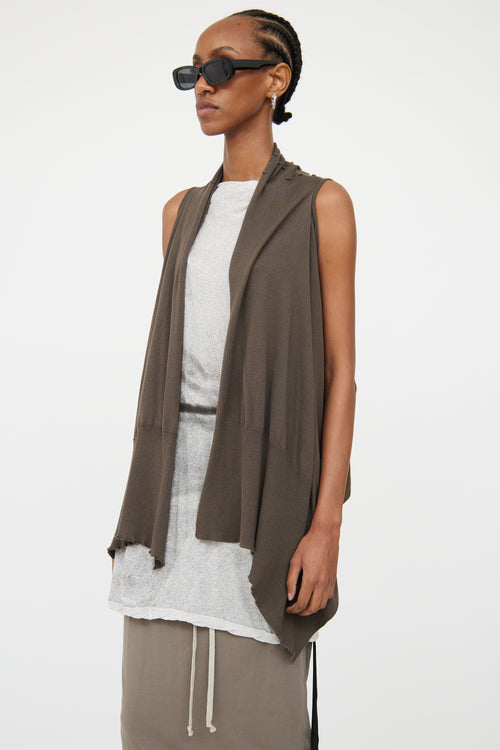 Rick Owens Brown Knit Open Front Vest