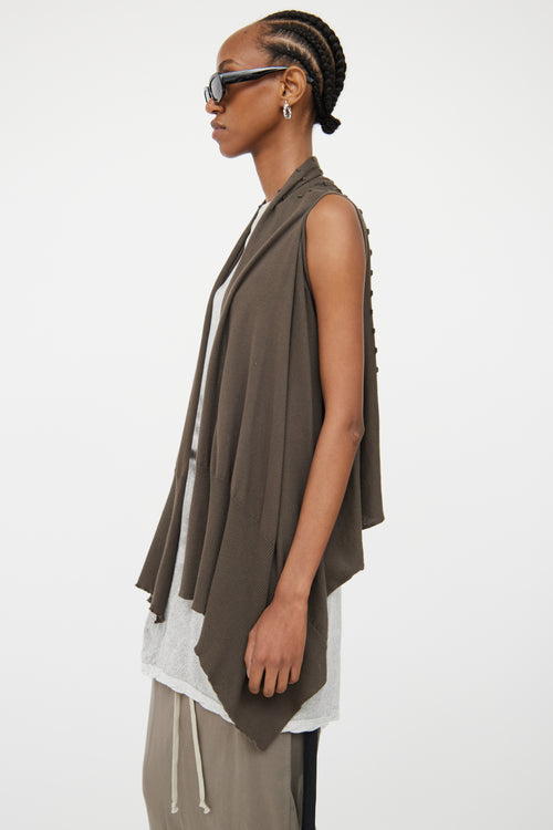 Rick Owens Brown Knit Open Front Vest