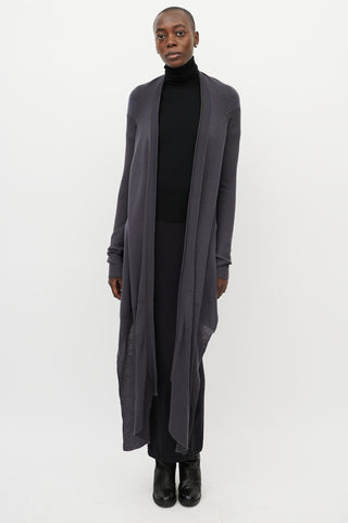 Rick Owens Grey Wool Long Front Cardigan