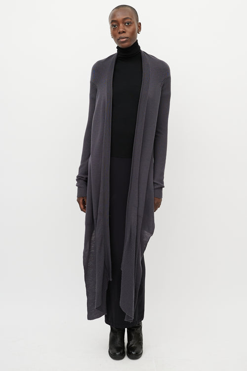 Rick Owens Grey Wool Long Front Cardigan