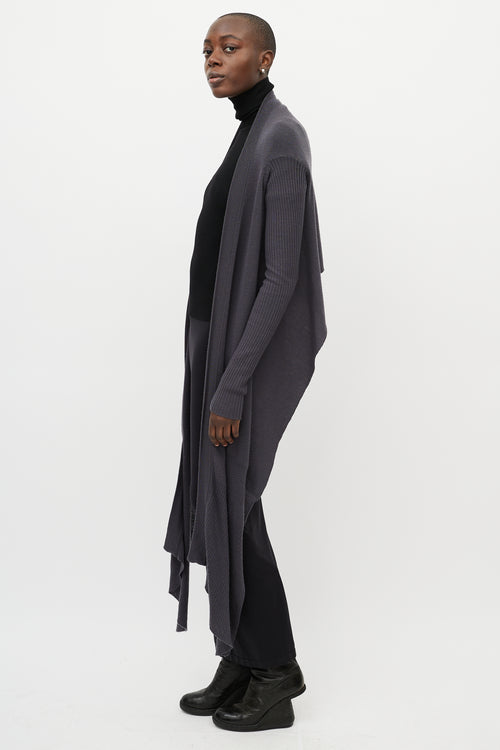 Rick Owens Grey Wool Long Front Cardigan