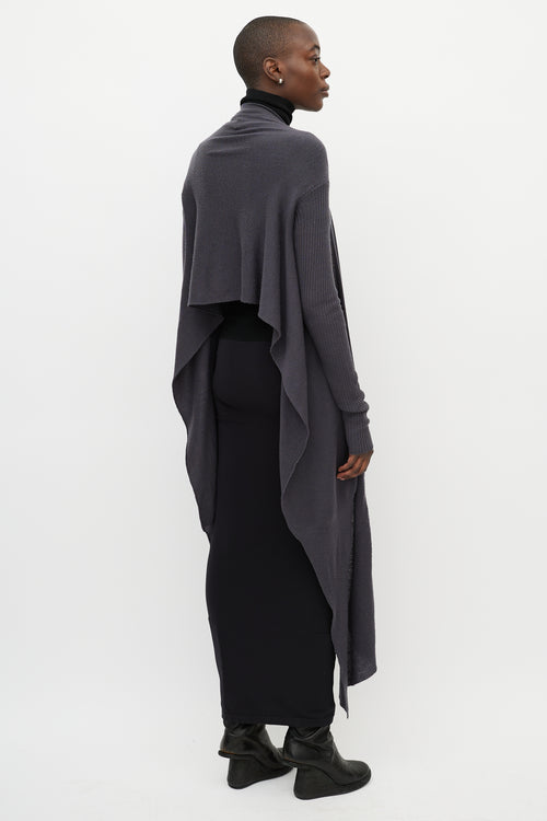 Rick Owens Grey Wool Long Front Cardigan